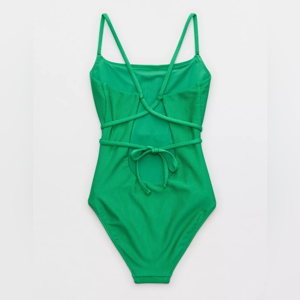 NWT Aerie Shine Rib Strappy Scoop Full Coverage One Piece Swimsuit - Picture 4 of 5